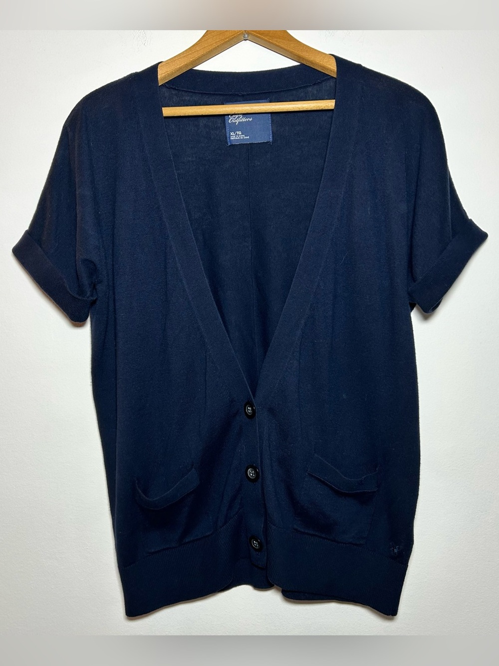 American Eagle Women's Cardigan Sweater Size XL Blue Knit Short Sleeve Button Up